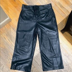 Loft 12 Petite Curvy Wide Leg Black Faux Leather Pants